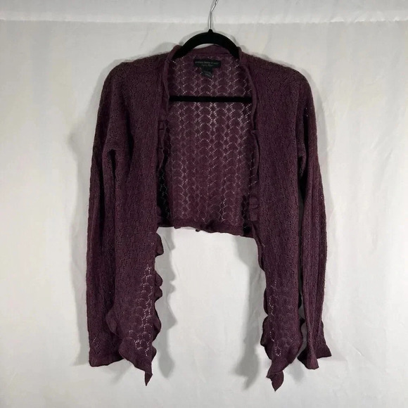 Express Cardigan Women's Small Burgundy Open Knit Cropped - Picture 1 of 8